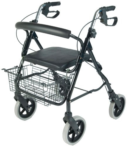 Rollator (Aluminium, 4 Räder, mit Tasche und Korb)