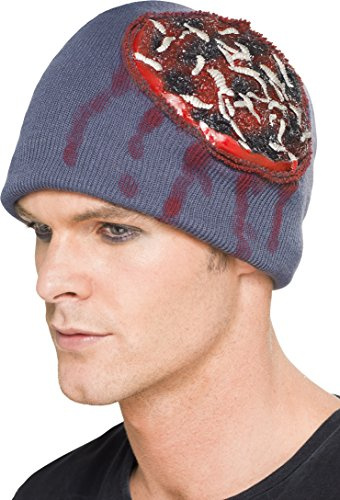 Smiffys Beanie Hat with Exposed Brain and Latex Maggots (Blue)
