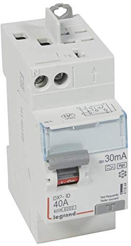 Legrand 411644 Interrupteur différentiel DX³-ID arrivée haut à vis et départ haut automatique, 2P, 230V, 40A typeF, 30mA, 2 modules