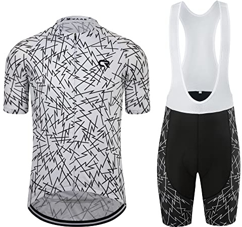 Coconut Ropamo CR Men's Cycling Jersey Set Road Bike Jersey Zipper Pocket Bib Shorts with 4D Padded Cycling Clothing Set (1031, L)