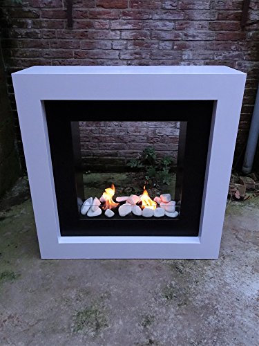 Ethanol und Gelkamin Gel Ethanolkamin Bodenkamin Lucy Hochglanz Raumteiler Weiss/inkl. Brennstoffdosen und Dekosteine