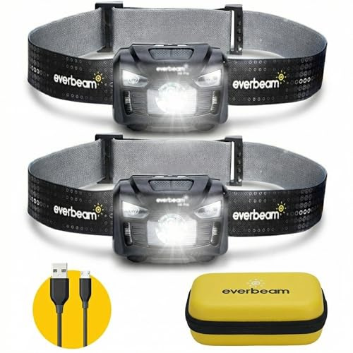Everbeam H6 Pro LED uppladdningsbar USB-strålkastare - rörelsesensor, 650 lumen, 20 timmars körtid, 1200 mah batteri, perfekt ficklampa för camping (2 Förpackning)