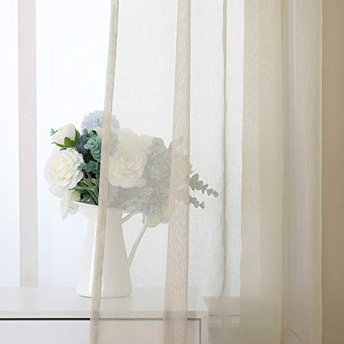 MIULEE 2 paneler gardiner slöja mjukt polyestertyg halvtransparent ren färg slät fönsterslöja elegant varm för sovrum, vardagsrum, fickstång 140 x 280 cm (L x H) beige