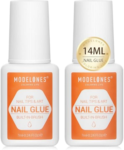 Modelones Nail Glue for Press Ons Nails Strong 2pcs 14ml Nails Tips Brush On Long Lasting Adhesive NO Cure