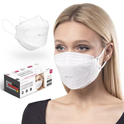 HARD Mask Masque respiratoire FFP2 | Fabriqué en Allemagne | Respirateur | taille standard | Filtration 99,5% | ÖKO-TEX | emballage scellé individuellement - Blanc - 10 pièces
