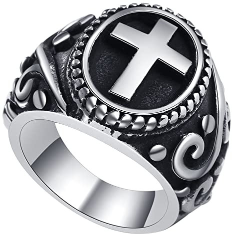 OIDEA Herren Ringe, Männer Vintage Gothic Kreuz Siegelring aus Edelstahl Silber, Ringgröße 62 (19.7)