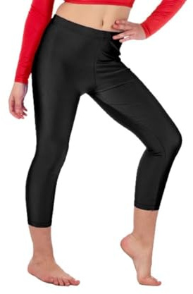 R&N FASHIONS – Einfarbige Leggings in Capri-Länge für Mädchen – Kinder-Teenager-Basic-Hose in voller Länge, glänzend – Bequeme, superweiche, dehnbare Kinderhose zum Tanzen, Gymnastik, Ballett (Schwarz