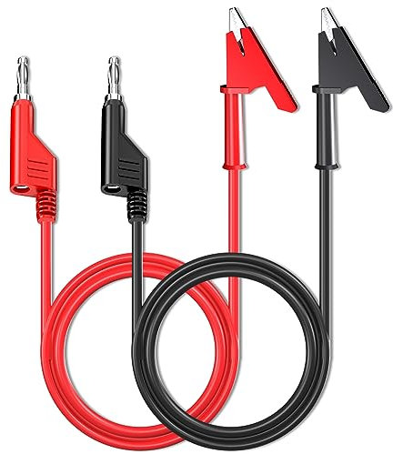 Cleqee 4mm stapelbar Bananenstecker zu Krokodil Alligator Clips Messleitungen Flexible Kabel Draht 2 Stück Rot Schwarz 3,3ft/1m für Multimeter Elektrische Prüfung