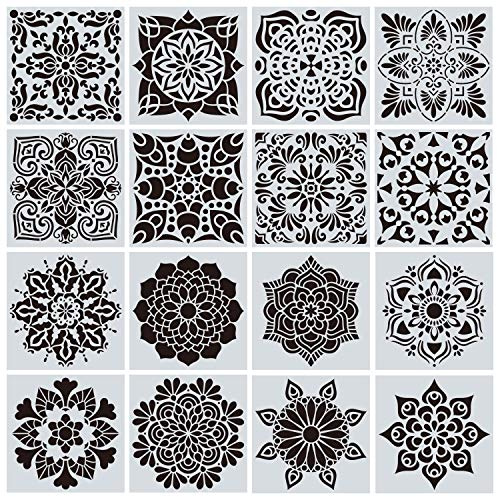 zalati Set di 16 stencil riutilizzabili per taglio laser, per pittura fai da te su legno, motivi mandala