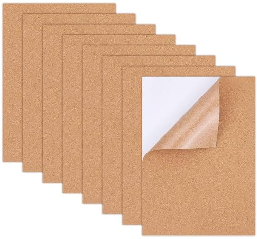 ZYNERY 8 Stück 30x21cm Korkplatte Selbstklebend, 1mm Dick Korken Pinnwand, Rechteckig Selbstklebende Korkplatten für Kork Untersetzer, Korkmatte, Korkwand, für Tischdekoration, Wanddekoration, DIY