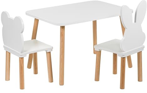 PlayPals Furniture kindertisch mit 2 stühlen 50 x 70 x 47 cm kinderzimmer möbel, Kinder Tisch Stuhl Set Holz, tafel Kinder- spieltisch Baby, kindertisch mit stühle weiß…