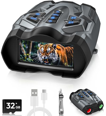 4K Night Vision Goggles, Upgrade Night Vision Binoculars with 5000mAh Battery Rechargeable Battery - 16X Digital NightVision 9 Gear Infrared with 32GB TF Card, 3.5 HD Binoculars Gift for Men, Dad