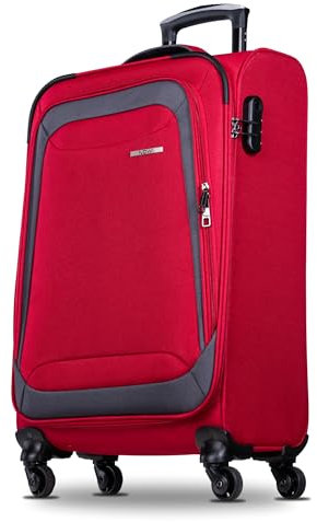 NOWI Korfu Weichschalen Trolley L – Mittelgroßer Stoff Koffer 50L mit 4 Rollen & Zahlenschloss | Leichter Reisekoffer für Damen & Herren (rot, L)