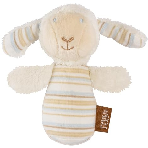 Fehn Mini-Rassel Schaf – Mini-Greifling zum Rasseln, Fühlen, Spielen mit kuschelweichem Stoff-Tier – ein treuer Begleiter für Babys und Kleinkinder ab 0+ Monaten