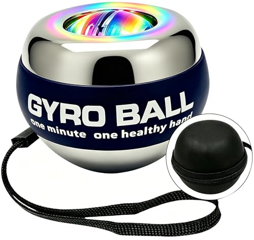 EXBEPE Metal Shell Torque Ball With Light, Weighted Auto-Start Gyro Hand Wrist Forearm Trainer and Strengthener for Exercise Joint and Muscle With Bag