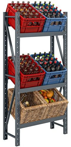 HOMCOM Getränkekistenregal für 6 Kisten, Freistehend Getränkeregal mit 3 Verstellbaren Ebenen, Kistenregal, 80 x 30 x 160 cm, Stahl, Grau