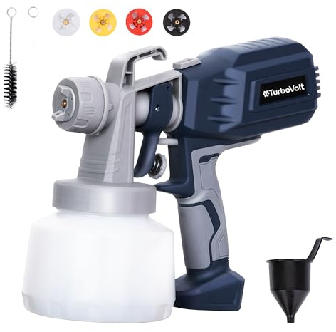 TurboVolt Professionelles Elektrisches Farbsprühsystem - 650ml/min 3 Sprühmuster Elektro Lackierpistole für Lacke und Lasuren 1000ml Behälter Farbmengenregulierung 650W 4 Düsen