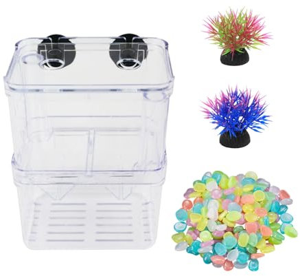 WUFGWBD 1 Fish Tank, 2 Simulated Aquatic Plants And 50 Luminous Stones, Aquarium Landscaping Supplies, Ornamental Fish Hatching Box, Fish Breeding Box
