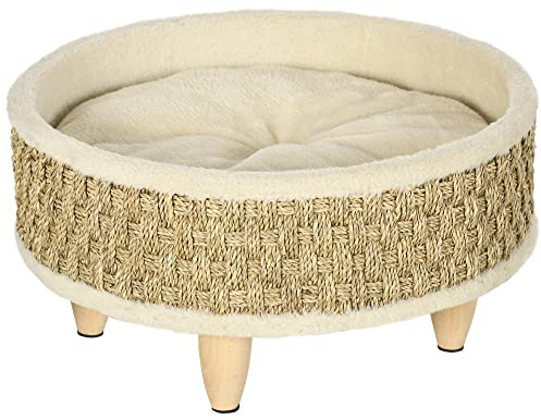 PawHut Cama Elevada para Perros con Cojín Lavable Ø48x24,5 cm Beige