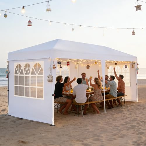 Aufun Paviljong vikbar 3 x 6 m, festtält popup hopfällbar paviljong vattentätt solskydd stabilt med 6 sidodelar och tak av Oxford, camping paviljong, trädgårdstält för fest, festival, bröllop, vit