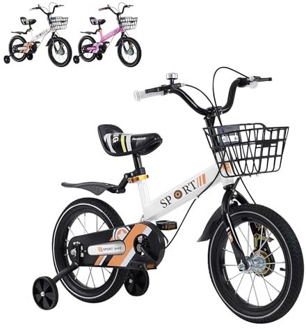XUANYU Bike Vélo Enfant avec Roues Stabilisatrices pour Débutant 2 à 8 Ans, Vélos en Acier Carbone avec Pédales et Rétropédalage, Vélo Tout Chemin Fille et Garçon (Blanc 14 Pouces)