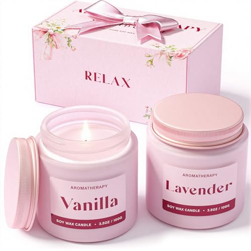 Waxcanpy Candles Gifts for Women, Soy Candle Gift Set, Pink Candles Gifts for Her, 2 Pack Aromatherapy Candle for Relaxing, Stress Relief & Home Decor