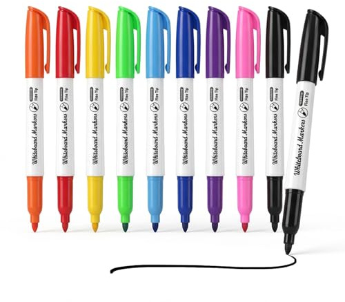 Yedtreg Whiteboard Pens, 10 Pack Fine Tip Whiteboard Markers Erasable, Dry Wipe Pens for Whiteboard (Colour)