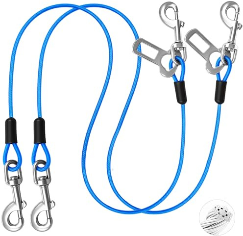 HaiYUAN Dog Car Safety Harness,16 Inch/40 cm Double Clips Seatbelt Dog Leash，No Chew seat Belts for Dogs（2 Pack Blue）