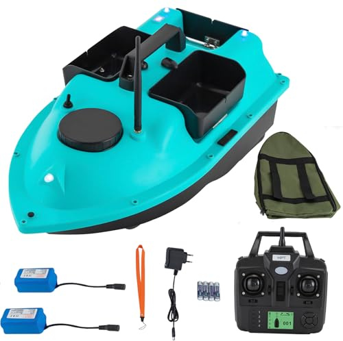 Zoobotanica 500 m, barca per mangimi, telecomando da pesca, barca con 3 scatole per esche, ricarica da 2 kg, doppio motore di ritorno intelligente, barca da pesca con fanale, 2 batterie da 5200 mAh