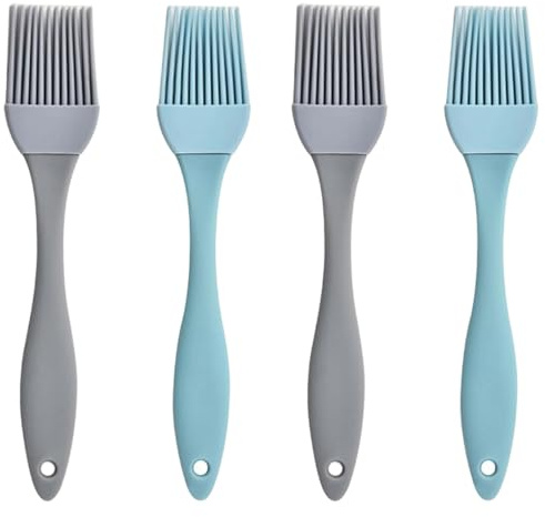 Weilin 4 pennelli da pasticceria, in silicone, 17 cm, per barbecue, grigliare, mescolare, cuocere, cucinare grigio e blu