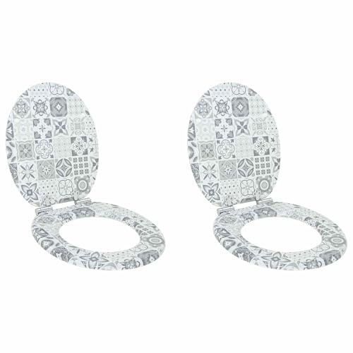 vidaXL Asiento de WC 2 pcs Porcelana azul y blanca 44 x 38 cm, Baño Moderno, Instalación de Asiento de Inodoro con Cierre Suave, Accesorio Elegante para Estilo Interior, Mejora Funcional, Montaje Fác