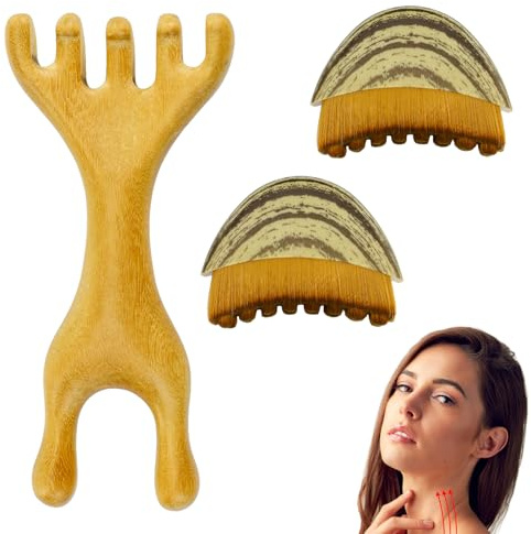 3 stycken lymfborstar ansiktet, massageborste för kontur och jawline, massagekam för lymfatisk dränering, ergonomisk design för mild massage