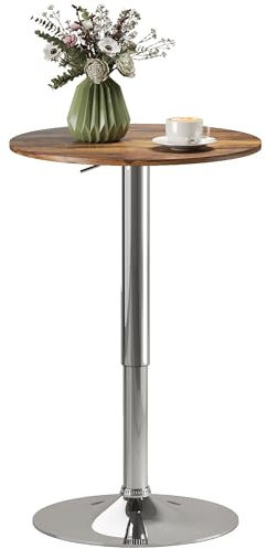 HOMCOM Table de Bar Table Bistro Hauteur Réglable 67-93 cm Ø 60 cm Marron | Mange-debout, Chic Style Contemporain, Plateau Pivotant 360°, Métal Chromé