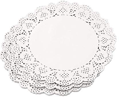 Eqlef®, centrini di carta con bordo in pizzo, diametro 16,5 cm, per feste e matrimoni, confezione da 150 pezzi., White, Rotondo