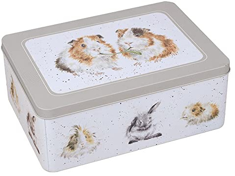 Wrendale Designs by Hannah Dale - Guinea Pig & Rabbit Grey Storage Tin - ​​160mm x 220mm x 85mm