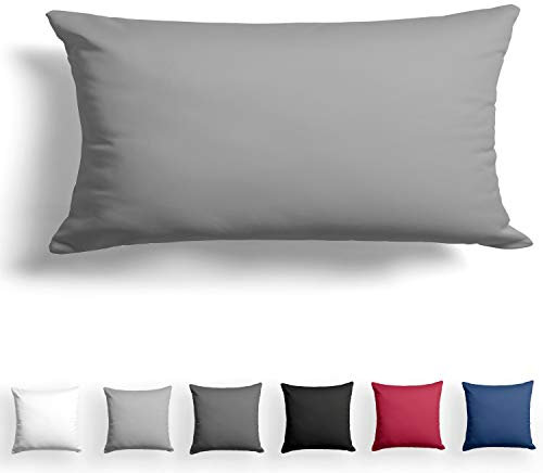 Alreya Mako Satin Kissenbezug 40 x 80 cm - 100% Baumwolle mit Reißverschluss, Superweicher Kopfkissenbezug 40x80, Kissenhülle, Oeko-TEX® Standard Zertifiziert, Grau, nur Kissenbezug