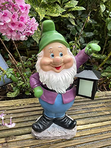 Gnome Garden Ornament Glow in the dark Large Gnomes Statue Solar Glow Decorative outdoor moon Light fairy Sculpture yard law patio decoration Resin Figurine Home Decor GIFT NEW (Green Hat)