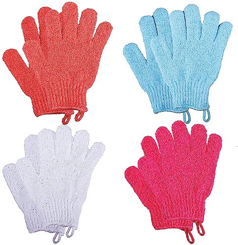 8 PCS Exfoliating Gloves, Bamboo Exfoliator Mitt, Body Exfoliating Wash Glove Dead Skin Remover Shower Body Scrub Gloves for Adults and Kids, Ingrown(Blue, White, Pink, Orange)