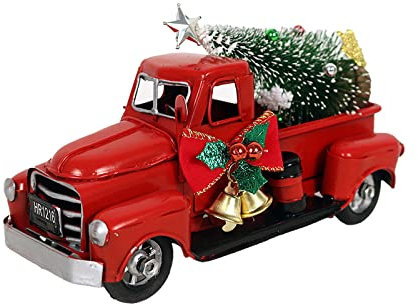 Fofetbfo Christmas Red Truck with Mini Christmas Trees Ornaments, Metal Christmas Vintage Red Truck, Farmhouse Truck Car Model for Christmas Holiday Table Decor