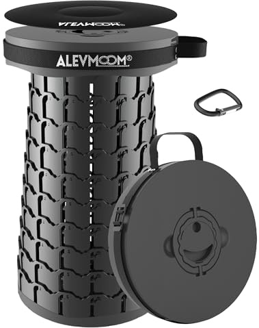 ALEVMOOM Upgraded 19.7 XXL Collapsible Stool with Cushion, Portable Telescoping Stool Capacity 1000lbs Heavy Duty Retractable Folding Chair for Adults for Camping Fishing Hiking BBQ