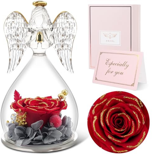 Sunia Ewige Rose Engel Geschenke für Frauen, Engel Figur Geschenke für Mama, Geburtstagsgeschenk für Frauen, Mutter Oma Geschenk, Schutzengel Rose Geschenk zum Muttertag Weihnachten Valentinstag