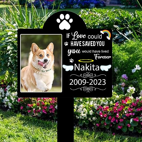 WOODme Personalized Pet Memorial Grave Stake Acrylic Dog Memorial Cross Stake Outdoor Garden Grave Stake for Loss of Dog Memorial Plaque Pet Sympathy Gift (If Love Could Have)