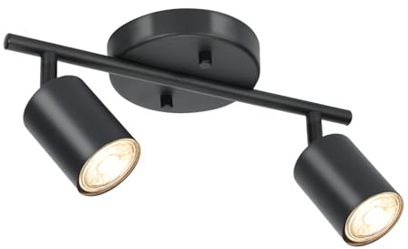 BoostArea LED 2 Light Track Lighting Kit, Black 2 Way Ceiling Spot Lighting, Flexibly Rotatable Light Head for Kitchen, Living Room, Bedroom, GU10 Bulb Not Included