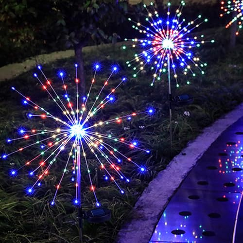 Meision Lámparas solares para jardín exterior, 2 unidades de 150 ledes, luces solares de fuegos artificiales para jardín, terraza, balcón, decoración, multicolor