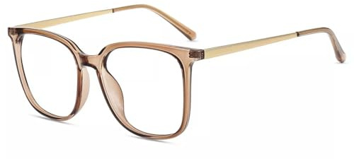 Firmoo Oversized Blue Light Blocking Reading Glasses for Men/Women, Square Computer Reader Glasses, Clear Brown +0.00