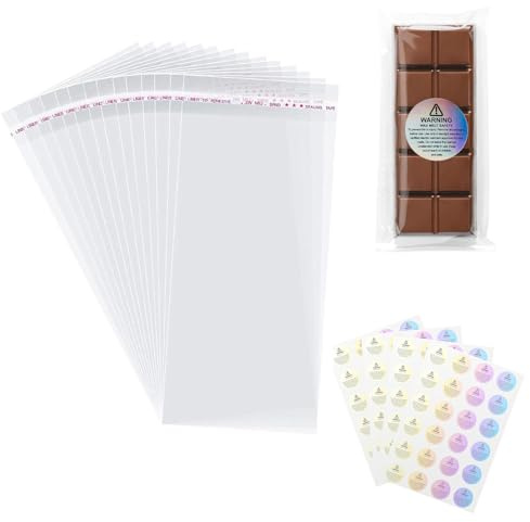 Bolosa Wax Melt Packaging - Snap Bar Bags, 100 Pcs Self Adhesive Bags with 96 Pcs Candle Warning Labels Safety Stickers for Soap, Candle Making Supplies (3.15x7.87 inches)
