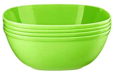 HOMESHOPA Green Plastic Square Cereal Bowls, 4 Pack Party Serving Bowls, Reusable Tableware, Unbreakable, Microwave, Dishwasher & Freezer Safe