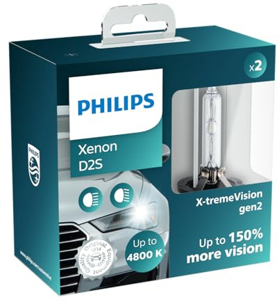 Philips D2S X-tremeVision gen2, ampoule de phare Xénon, +150%, 4.800K, set de 2