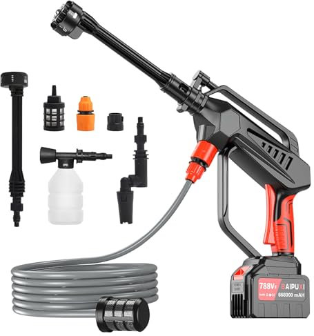 CISSIYOG Nettoyeur Haute Pression sans Fil, 80 Bar Nettoyeur Haute Pression sans Fil Portable Compatible avec Makita 21V, 6-en-1 Multi-Usage Buse et 360° Buse Pivotante pour Voiture/Plancher/Jardin