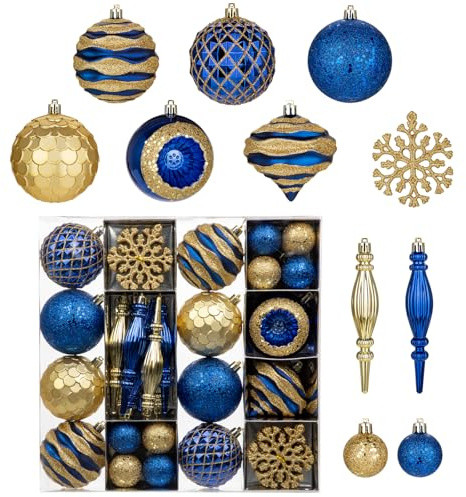 Oairse Juego de 50 abalorios de Navidad con destellos azules, inastillables, bolas de Navidad para decorar el árbol de Navidad, abalorios colgantes para fiestas navideñas, bodas y decoración del hogar